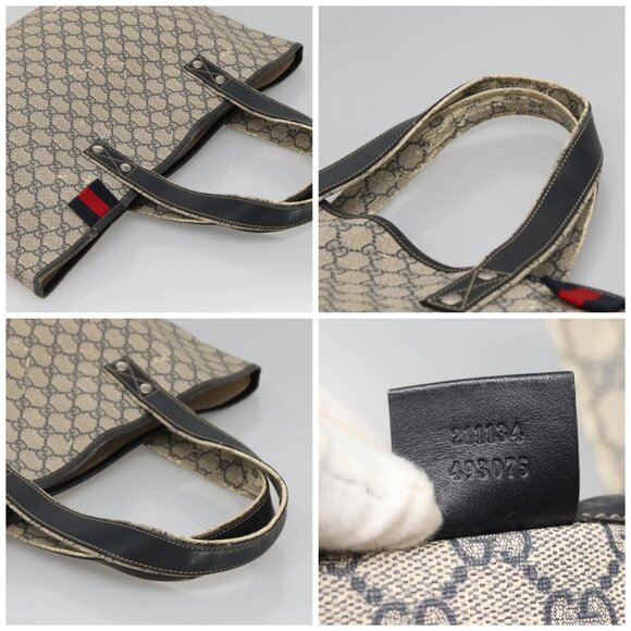 GUCCI GG Supreme Sherry Line Tote Bag PVC Navy Silver 211134 Auth bs27569 - Picture 15 of 16